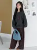 Conjunto de Dos Piezas para Niñas Mayores: Sudadera Holgada Estilo Coreano de Otoño y Pantalones de Pierna Ancha a Cuadros, Atuendo Casual de Moda para Otoño