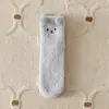Calcetines de dormir gruesos y lindos de vellón de coral sin pelo de oso de dibujos animados tridimensionales para otoño e invierno, calcetines de luna, calcetines cálidos para el suelo para mujer