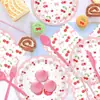 Mm348 Vajilla Cereza Rosa Fiesta Set de 4 Piezas para 8 Personas Plato de Papel Decorativo Cereza Rosa Juego de Vasos de Papel Servilleta