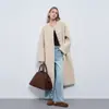 Casaco Feminino Elegante de Inverno 2026 Gola Redonda de Botão Único Solto Grosso Longo de Camurça com Shearling