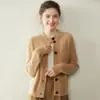 26 Nuevo Cardigan de Punto Trenzado de Cachemira Gruesa de Doble Hilo para Otoño/Invierno, Cuello Alto Versátil de Manga Larga con un Botón para Mujer