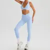 Conjunto de Sutiã Esportivo de Manga Curta com Gola Halter e Bolso para Corrida e Yoga Calça Longa e Curta para Mulheres