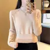 Elegante ropa de invierno para mujer, diseño de nicho estilo francés, top casual adelgazante, suéter de punto básico de cuello semi-alto, moderno