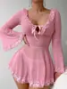 Conjunto de Vestido Malla Transparente Ajustado Puro Deseo Ropa para Mujer Primavera Escena de Festival Europeo Americano Lencería Erótica