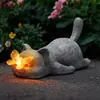 Lámpara Solar Nueva y Creativa con Forma de Gato Transfronteriza, Artesanías Únicas de Resina, Adornos para Jardín y Patio, Regalos Navideños