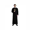 Traje Religioso para Role-Playing de Padre no Palco de Halloween Cor Sólida com Cruz Traje Longo de Padre Pronto para Venda