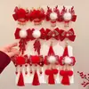 Horquilla Roja Estilo Chino Año Nuevo Infantil Estilo Antiguo Hanfu Clip con Borla Accesorio para el Cabello Adorno de Lazo para el Cabello de Niñas Pinza para el Cabello