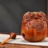 Instrumento de Madera de Palisandro con Forma de Pez para Aliviar el Estrés, Instrumento de Percusión Chino Portátil de Madera Maciza, Pez de Madera Doble Dragón, Utensilio Budista para Uso en Templo y Hogar