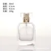 Botella de perfume vacía, botella de recarga cosmética de alta gama, botella de spray tipo pulsador, botella de perfume cuadrada de vidrio con bayoneta