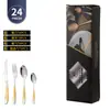 Juego de 24 piezas de acero inoxidable con forma de estrella de diamante para Amazon transfronterizo, juego de cubiertos occidentales para hotel y hogar, cuchillo para carne