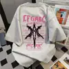 Camiseta de Manga Curta Hip-Hop com Estampa de Letras Tendência Nacional Estilo Japonês Verão Casual Design Solto Versátil Top para Casal