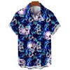 Camisa Casual de Hombre con Estampado 3D de Calavera y Rosa, Elástica en Cuatro Direcciones, Top de Manga Corta Popular a Nivel Transfronterizo