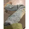 Jeans Americano Retrô Rasgado de Perna Larga para Mulheres, Nova Coleção Primavera e Outono, Calças Retas Soltas Emagrecedoras Desfiadas de Comprimento Total