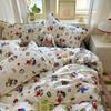 Estilo Coreano Fresco Lazo Agradable a la Piel Algodón Lavado Juego de Cama de Cuatro Piezas Funda Nórdica Dormitorio Cama Individual Juego de Tres Piezas