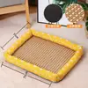 Cama tapete refrescante para animais de estimação para o verão, cama de cachorro de linho para alívio de alta temperatura, tapete trançado de rattan, cama refrescante quadrada, adequada para todas as estações, presente de feriado