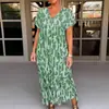Vestido Casual Feminino de Verão 2025, Estação Independente, Transfronteiriço Europeu e Americano, Novo Estampado, Gola V, Soltinho