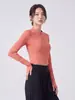 Roupa de yoga feminina, de alta qualidade e moderna, com gola alta, design de meio zíper, alta elasticidade, tecido respirável, adequada para esportes e para evitar o acúmulo de suor, comprimento curto, top de yoga de manga longa