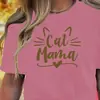 Camisa Casual Feminina com Gola Redonda e Manga Curta Estampada de Algodão Europeia e Americana Sudeste Asiática'