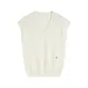 2026 Verano Nuevo Estilo Chaleco de Punto sin Mangas con Cuello en V para Mujer, Casual, Versátil, Holgado, Adelgazante, Versátil, Top de Color Liso