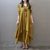 Tendência de Vestido Irregular de Manga Longa com Caimento Solto Artístico, Falso Duas Peças, Nova Moda Primavera e Outono 2026, Novo Produto Transfronteiriço