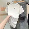 Camiseta de Manga Corta con Cuello Medio Negro de Hilo para Mujer 2024 Verano Nuevo Diseño de Camiseta Base para Hombro Estilo Occidental Top