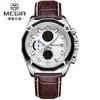 Reloj de hombre Megir, cronógrafo multifuncional con calendario, reloj de piel genuina, suministro de fabricante de alta gama 2015