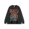 Camiseta de manga larga estilo americano, estilo retro, lavable, con estampado antiguo, estilo hip hop, informal, de gran tamaño, para hombres y mujeres.