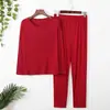 Pijama para hombre, modal fino, manga larga, pantalones, primavera/verano, otoño, casual, talla grande, cuello redondo, traje para estar en casa