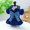 Pet Circle Roupas para Cães e Gatos Coleção Vestido com Bolso Jeans Floral Cão de Porte Pequeno e Médio Vestido com Suspensório Flor Vermelha Pequena