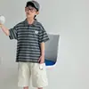 Tienda de Algodón Camisa Polo para Niños Verano Manga Corta 2026 Nuevo Estilo Coreano Rayas Clásicas Estilo Británico Tendencia de Moda Infantil