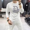 Moda strass primavera e outono camisa inferior masculina manga comprida camiseta masculina pescoço redondo confortável all-match moda camisa jovem