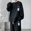 Conjunto Casual Esportivo Waffkle Masculino Moletom Marca de Moda de Rua Fried Street Primavera e Outono Tamanho Grande Calça Reta Conjunto de Duas Peças