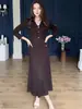 2025 Otoño Nuevo Europeo y Americano Transfronterizo Amazon Transfronterizo Vestido Elegante Largo de Color Sólido con Cintura Ajustada para Mujer