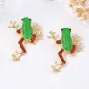 Pendientes de Aleación con Esmalte Verde de Rana de Dibujos Animados, Diseño Creativo de Moda Personalizado Transfronterizo, Pendientes Sencillos de Nicho para Mujer