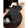 Elegante top de punto con cuello en V, mangas acampanadas de seda helada y diseño calado para mujer, camiseta versátil de verano ligera, top holgado y de aspecto juvenil
