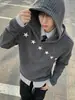 Sudadera con capucha de patrón de estrellas y rayas transfronteriza, una prenda superior elegante y casual de manga larga con colores contrastantes, perfecta para primavera y otoño, y fácil de combinar con varios atuendos.