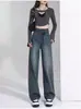 Calça Jeans Wide Leg de Cintura Alta para Mulheres, Novo Estilo Retrô de Outono, Tamanho Plus, Petite, Calça Longa Reta