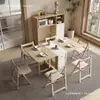 Mesa de Comedor Pequeña para el Hogar de Color Crema, Plegable y Portátil, Juego Simple Multifuncional de Mesa y Sillas Hecho de Madera de Ingeniería