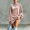 Sudadera de cuello alto de terciopelo para mujer, nueva para otoño e invierno, de estilo transfronterizo, top casual holgado de manga larga, camisa de terciopelo multicolor para mujer estilo europeo y americano