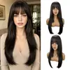 Pelucas europeas y americanas transfronterizas para mujer, de cabeza completa, estilo ondulado, con flequillo, naturales y voluminosas, fibra de alta temperatura, en stock para venta al por mayor