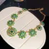 Pendientes y Collares de Flor con Incrustaciones de Diamantes Estilo Lujo Ligero Europeo y Americano, Pendientes de Moda Transfronteriza Exquisitos, Pendientes de Nicho de Gama Alta para Mujer