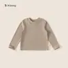 Ropa Infantil Youbao Tops para Niñas Invierno Nuevo Color Sólido Cuello Redondo Infantil Manga Larga Versátil Camiseta Básica Infantil