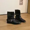 Botas Femininas Estilo Coreano Retro com Fivela Empilhadas 2026 Outono/Inverno Novas Suede Salto Bloco Botas de Cavaleiro Pregueadas Botas de Motocicleta Femininas