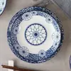 Cuencos Cerámicos, Platos Cuadrados, Platos Redondos, Platos de Pescado, Platos Grandes para Hotel, Hogar y Microondas de la Serie Azul Clásico Bajo Esmalte
