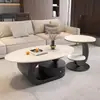 Nova mesa de centro oval em pedra sinterizada de luxo leve estilo italiano para apartamentos pequenos, sala de estar moderna, uso doméstico simples, combinação de armazenamento de alta qualidade