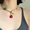 Collar Colgante de Verano Dopamina Colorido con Cuentas para Mujer, Manzana Linda Cuentas Checas Flor Cadena para Clavícula Apilable