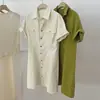 WZXSK Vestido de Trabajo para Mujer Verano Sentido del Diseño Nicho Nuevo Estilo Cuello Polo Falda Corta Holgado Casual Chic Camisa