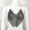 Top de Mujer Europeo y Americano Transfronterizo Estilo Spice Girls para Discoteca Sexy Sin Espalda Flash Metálico Diamante Corazón Forma Hendidura en el Cuello
