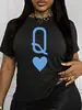 Camiseta Casual Feminina Inawly para Aliexpress Transfronteiriço com Carta de Poker Rainha