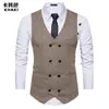 Moda Otoño e Invierno Nueva Retro Lana Doble Botonadura Casual Chaleco Hombre Simple Cuello V Amplio Talla Europea